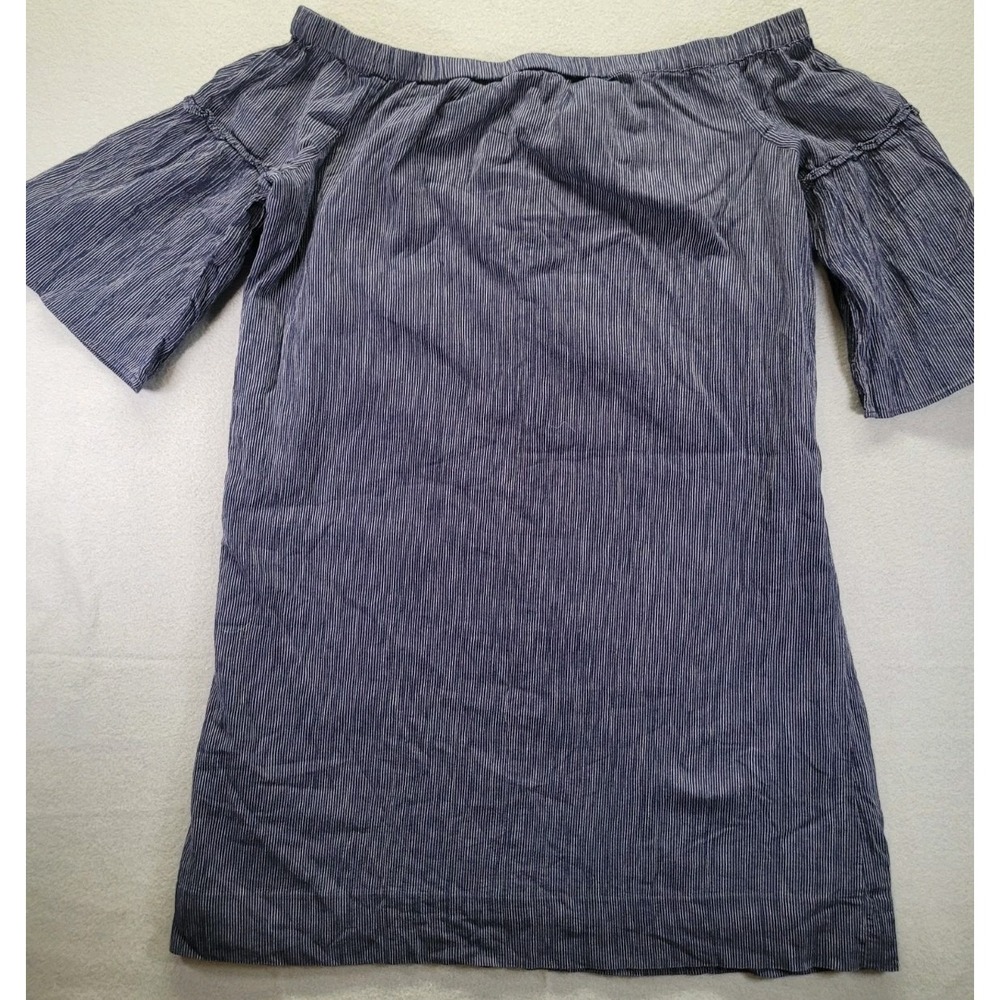Madewell Blue Striped Off the Shoulder Shift Dress Knee Length Cotton‎ Size 10